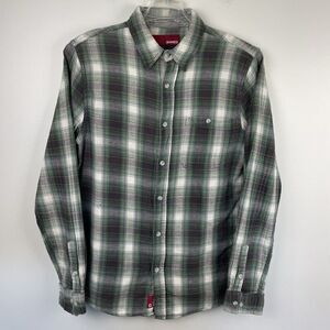 Gramicci Flannel Shirt Men M Purple Green Plaid Grunge Outdoor School Work FLAW
